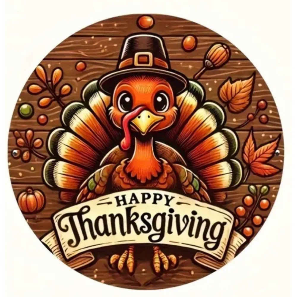 New‎ Thanksgiving Turkey Pilgrim Tin Metal Signs Round 8x8 Iron Wall Art